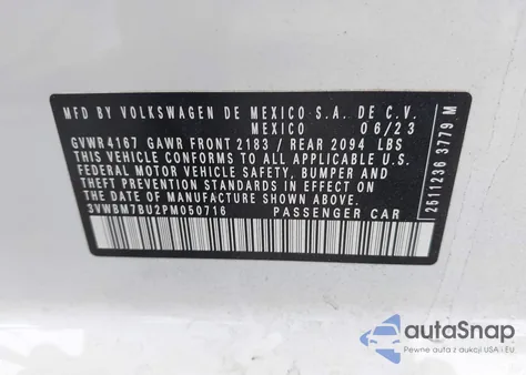 2023 Volkswagen Jetta 1.5T Sport из США, поврежденный, VIN 3VWBM7BU2PM050716